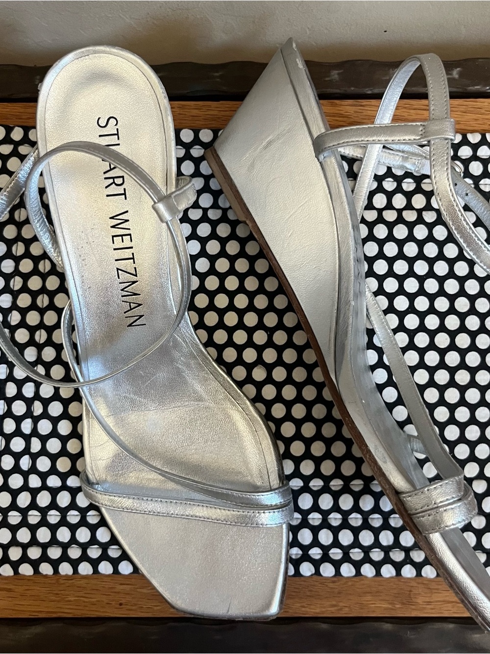 Stuart Weitzman Metallic Silver Wedge Sandals